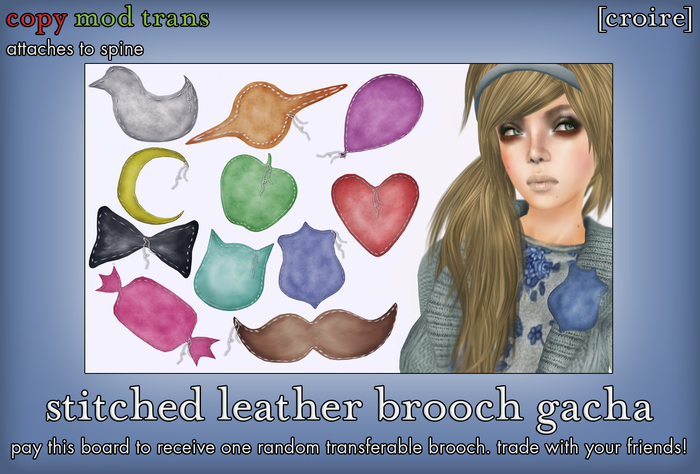 [croire] Stitched Leather Brooches (11 shapes included) Unique kitsch sculpted pins badges random hipster quirky