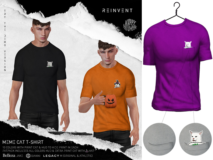 REINVENT I Meme cat t-shirt I Purple [Belleza Jake, Signature Gianni, Legacy male (original & athletic)]