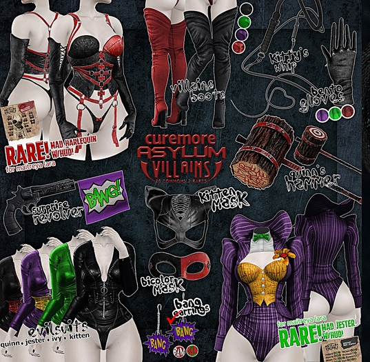 CUREMORE / AsylumVillains /  Mad Harlequin Outfit / RARE