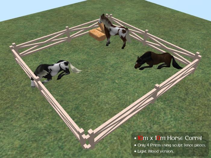 Horse Corral 10m x 10m 4 Prim - Light Wood