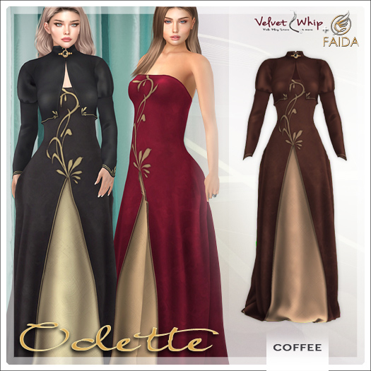 Faida + V/W - Odette Coffee: Exclusive fantasy gown with bolero jacket & cameo for Maitreya & Legacy - Mesh dress