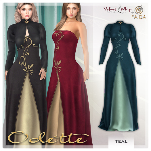 Faida + V/W - Odette Teal: Exclusive fantasy gown with bolero jacket & cameo for Maitreya & Legacy - Mesh dress