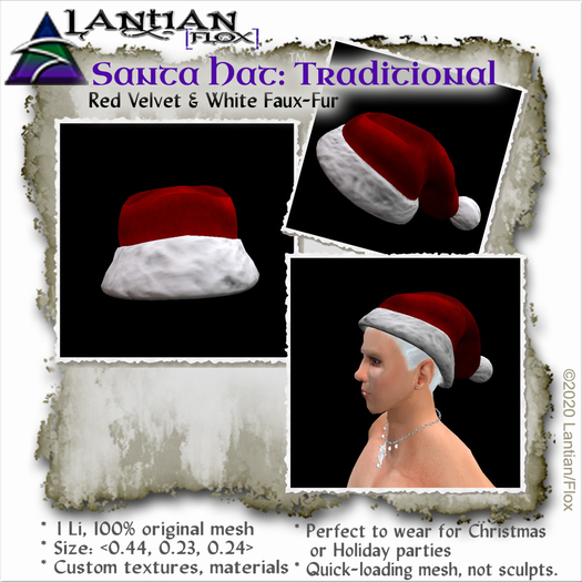 ~L/Fx~Santa Hat (mesh) - Traditional Red & White MCtbox
