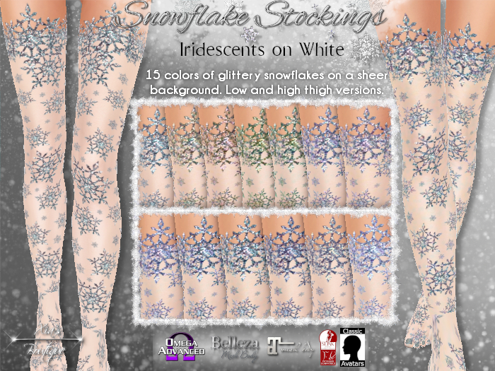 Snowflake Stockings Iridescent Glitter on White