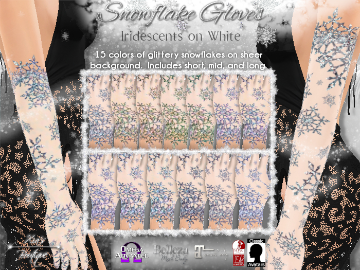 Snowflake Gloves Iridescents on White