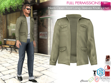 MI964192 Men's Open Front Long Sleeves Khaki Jacket