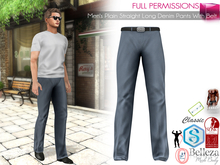 MI964201 Men's Plain Straight Long Denim Pants With Belt