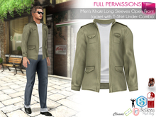 MI964193 Men's Khaki Long Sleeves Open Front Jacket With T-Shir