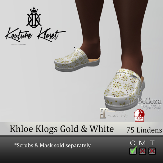 *KK Khloe Klogs- White & Gold