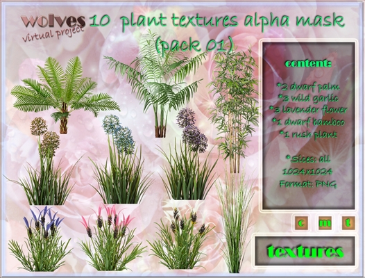 WVP 10 plant textures alpha mask pack 01 (full perm)