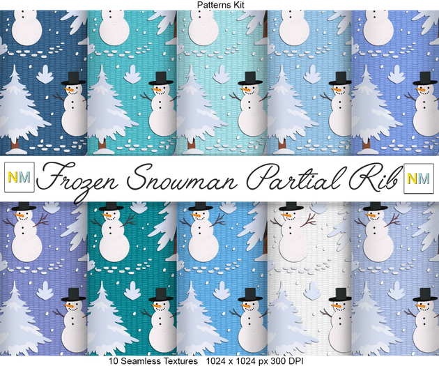 Frozen Snowman Partial Rib Patterns Kit 10 Seamless Textures NM Winter Winterfest Snowflakes Fabrics