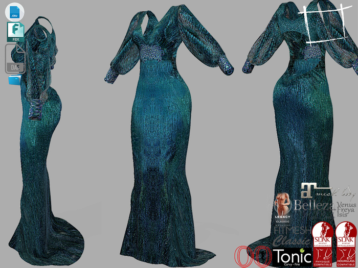 Dae Obj FBX For Cutout Back and Arms Long Mermaid Gown Slink, Maitreya, Belleza, Tonic, Legacy