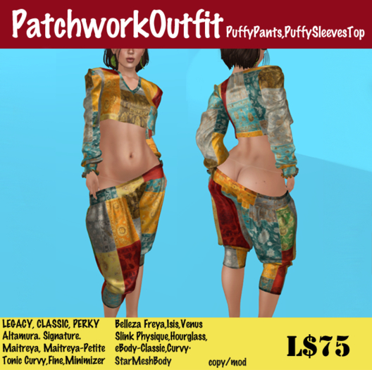 PatchworkOutfit-PuffyPants,PuffySleevesTop