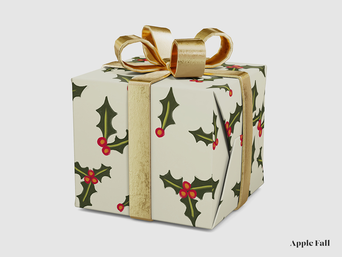 Apple Fall Large Present - Holly w/ Gold Ribbon (Box)