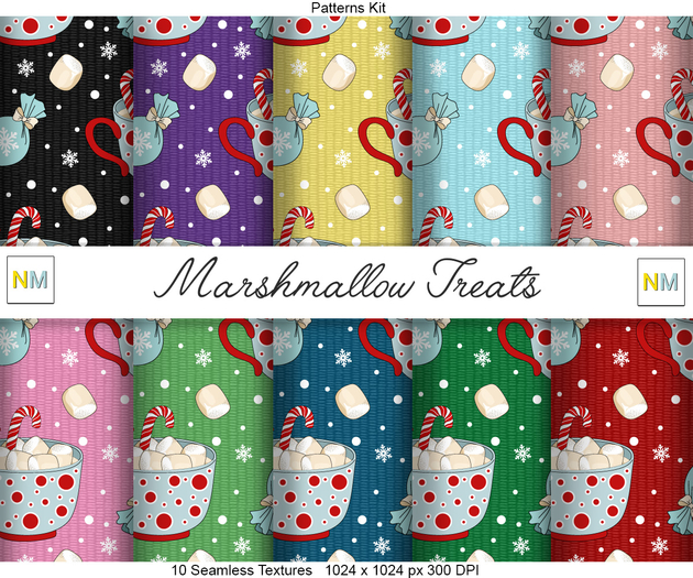 Marshmallow Treats Patterns Kit 10 Seamless Textures NM