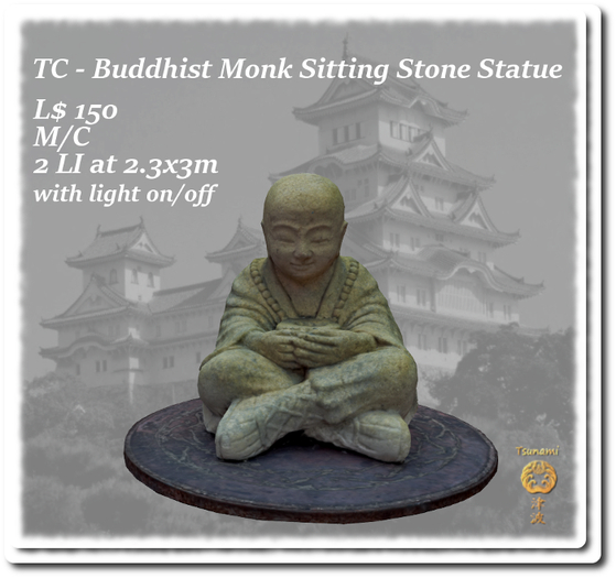 TC - Buddhist Monk sitting Stone Statue