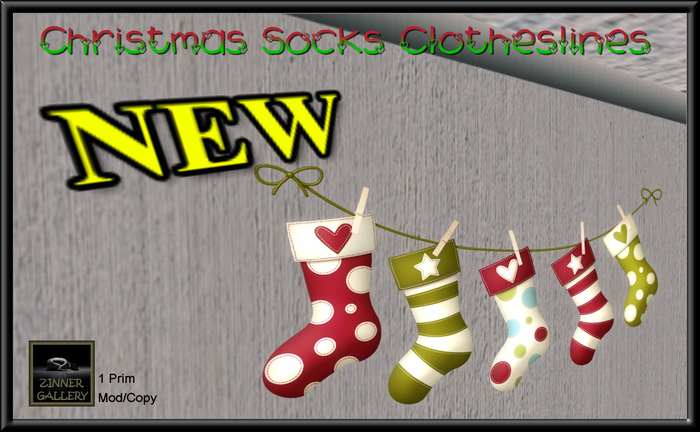 Zinner Shapes & Gallery - Christmas Socks Clotheslines (Boxed)
