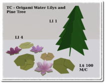 Origami Water Lilys and Pine Tree