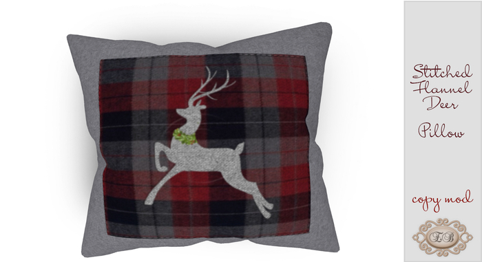 .:Ecce Bellus:.Red & Grey Plaid Flannel Deer Pillow