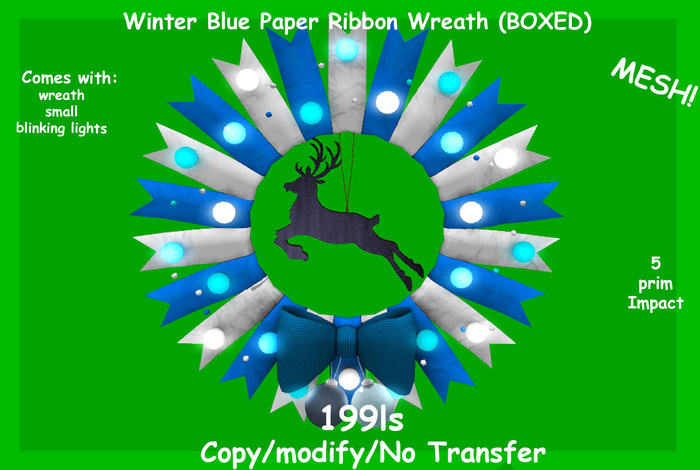 Winter Blue Paper Ribbon Wreath (BOXED)