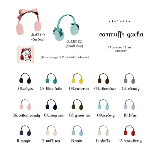 Second Life Marketplace 04. violetta. earmuffs gacha chocolate