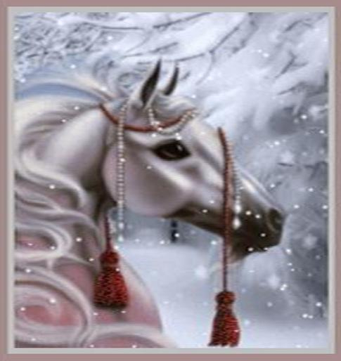 ART ANIMATED WHITE HORSE IN SNOW