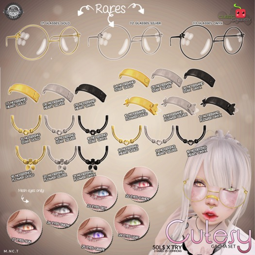 03 {Cutesy} glasses onyx (BOX)  .::Cubic Cherry::. RARE