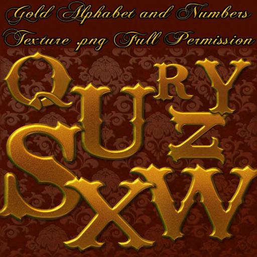 [FP] High Quality Alpha Texture Gold Numbers & Alphabet (A-Z 0-9 punctuation marks) FULL PERM for Builders 