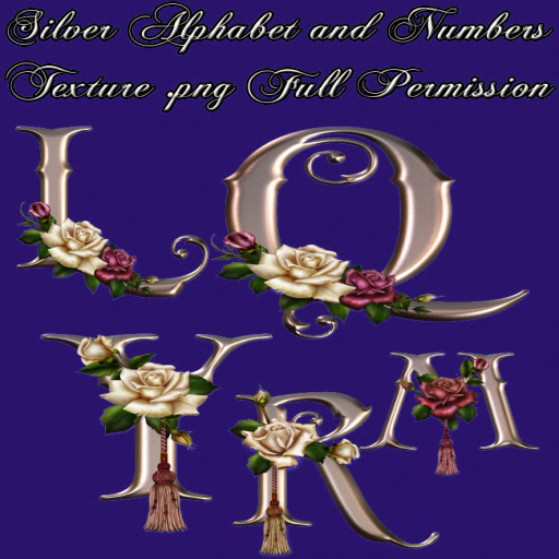 [FP] High Quality Alpha Texture Silver Flowers Numbers & Alphabet (A-Z 0-9 punctuation marks) FULL PERM for Builders 