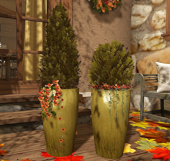CJ Evergreen Autumn + Berry in ceramic Planter 2er 