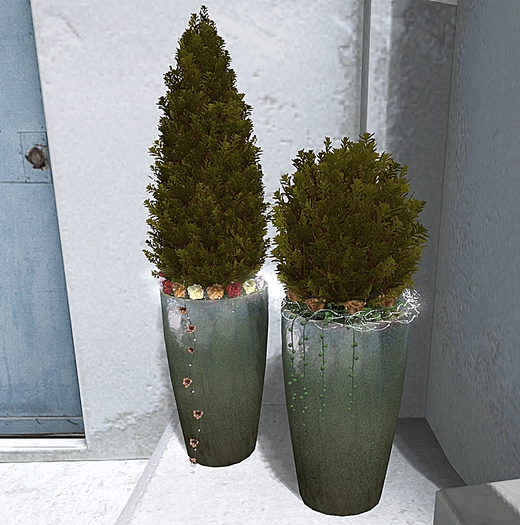 CJ Evergreen Autumn+small Lights+Roses-ceramic Planter 2er