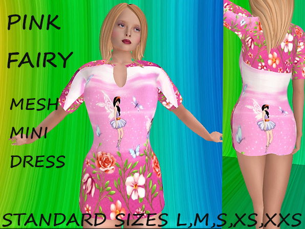 Ladies Mesh Mini Dress-Pink Fairy-5 sizes