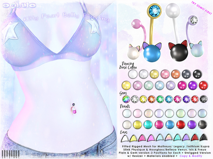 [ bubble ] Kitty Pearl Belly Piercing Set
