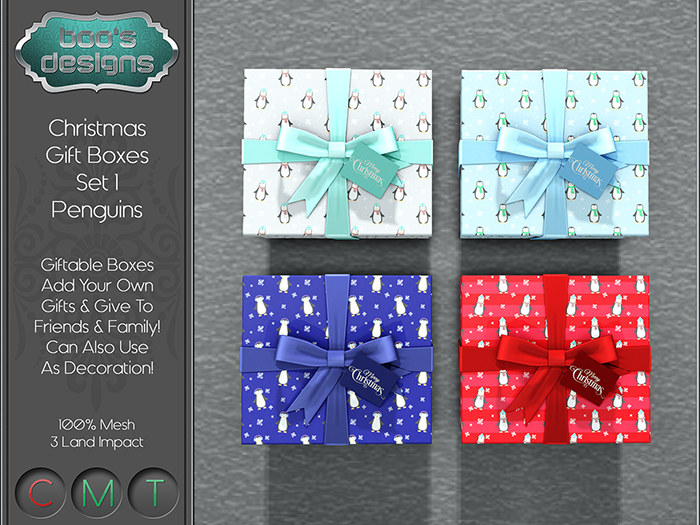 *BD* CHRISTMAS GIFT BOXES - SET 1 - PENGUINS (BOXED)