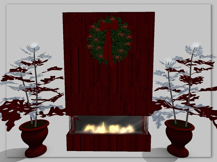 [AE] Home Decor - Modern Fireplace with Wreath and Planter