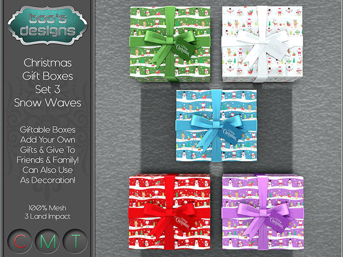*BD* CHRISTMAS GIFT BOXES - SET 3 - SNOW WAVES (BOXED)