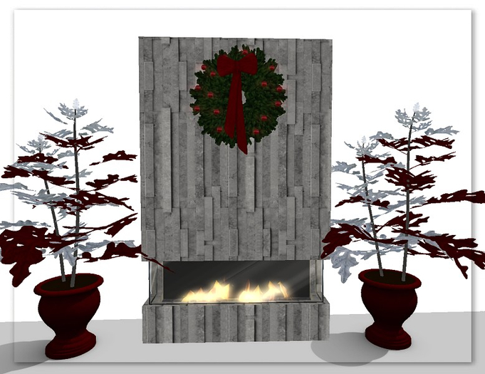 [AE] Home Decor - Grey Modern Fireplace with Wreath and Planter