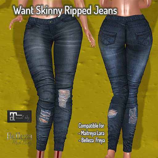WANT-Skinny Ripped Jeans Navy Blue