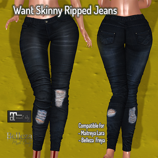 WANT-Skinny Ripped Jeans Black [ADD ME]