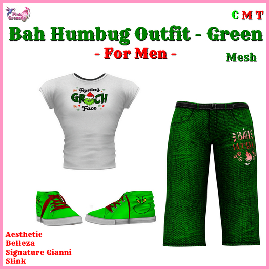 Pink Grenade - Bah Humbug Men's Green Outfit - Slink (ADD)