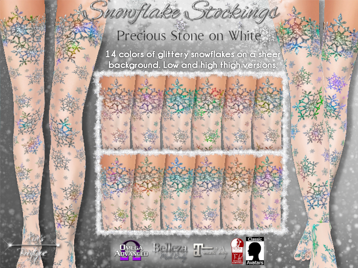 Snowflake Stockings Precious Stone Glitter on White