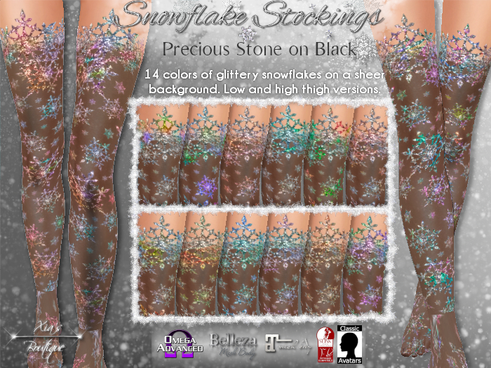 Snowflake Stockings Precious Stone Glitter on Black