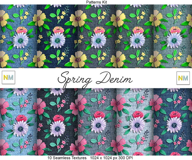 Spring Denim Patterns Kit 10 Seamless Textures NM