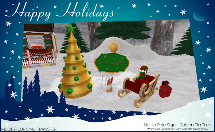 North Pole Sign - Golden Tin Tree