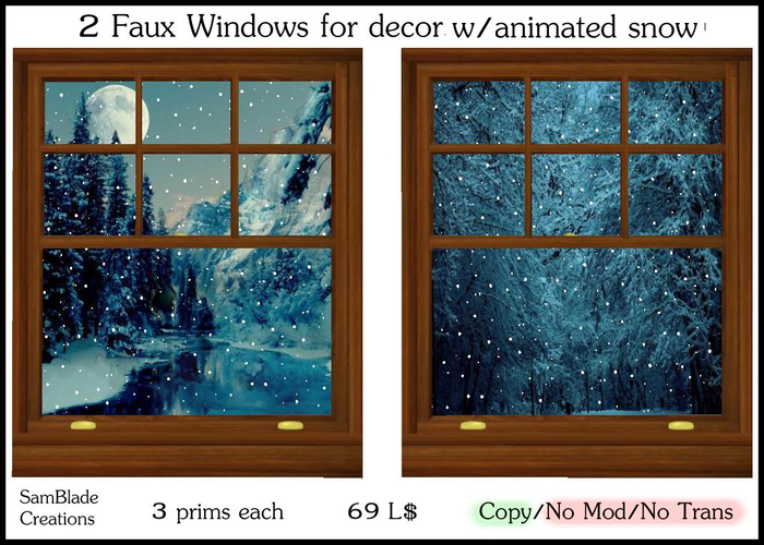 Faux Window Decor (2) w/snow animation