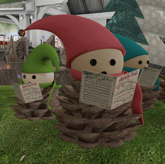 Pinecone Elf Caroler  - red