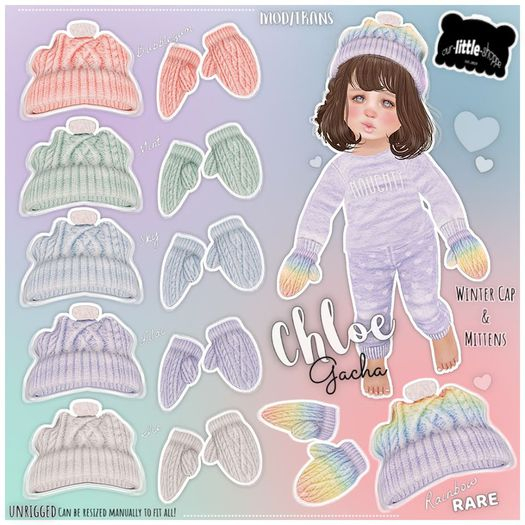 { our.little.shoppe } Chloe Hat & Mitten Set (Rainbow) RARE