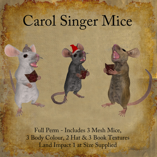 Bad Katz Christmas Carol Singer Mice Set, Full Perm Mesh