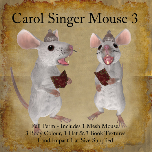 Bad Katz Christmas Carol Singer Mouse 3, Full Perm Mesh