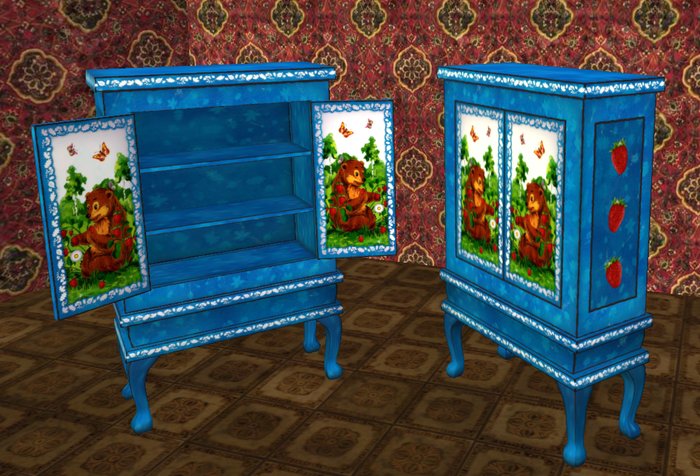 Blue Antique Strawberry Bear Cabinet